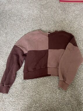 Abercrombie Colorblock Brown Patchwork Cropped Sweatshirt
